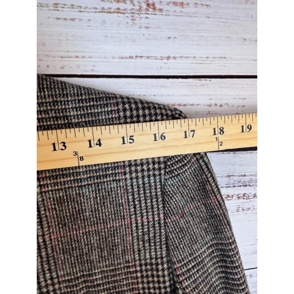 Vintage Plaid Wool Blazer 6 Suede Collar Brown‎ Double Breasted Preppy Clueless - Picture 10 of 12